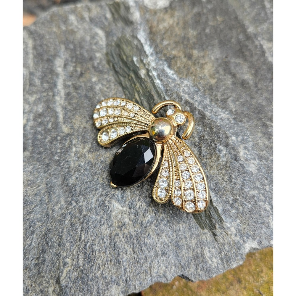 Vintage Monet Gold Tone with Rhinestones Queen Bee Brooch